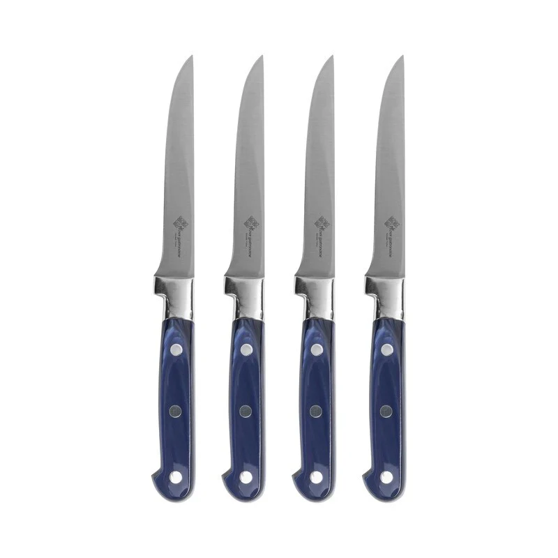 Au Nain, Set of 4 Steak Knives, with Pearlized Royal Blue Handles