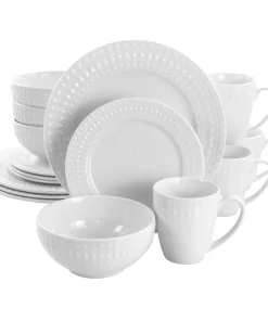 Elama Cara 16 Piece Round Porcelain Dinnerware Set in White
