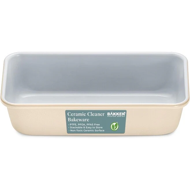 BAKKENMASTER Premium Loaf Pan 1 lb – Aluminum, Ceramic Non-stick Coating, Even Heat, Non-toxic, 4.7" x 9", Cream