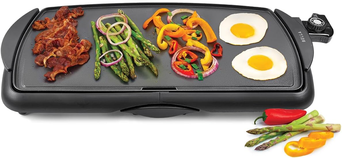 BELLA Electric Ceramic Titanium Griddle, Make 10 Eggs At Once, Healthy-Eco Non-stick Coating, Hassle-Free Clean Up, Large Submersible Cooking Surface, 10.5" x 20", Copper/Black