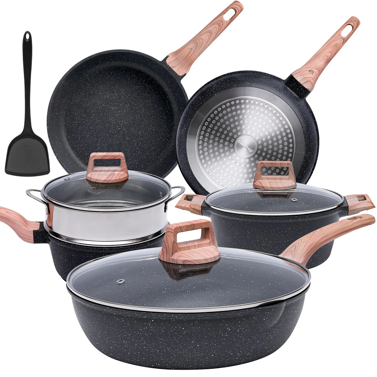 10-Piece Nonstick Ceramic Cookware Sets, Granite Pots and Pans Set with Silicone spatula
