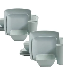 Gibson Home 16 Pc Melamine Dinnerware Set Plates, Bowls, & Cups, Mint (2 Pack)