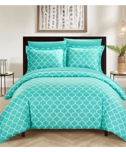 Chic Home Finlay 9 Piece Reversible Diamond Fretwork Print Duvet Cover and Sheet Set