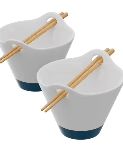 American Atelier Udon Ramen Handled Bowl w/ Chopsticks Rest Set of 2 - 25 oz