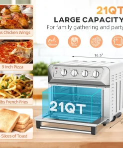 Air Fryer Toaster Oven 21QT 7 In 1 Convection Oven Countertop Broil Toast Bake and Air Fry - 16.50"L * 15.75"W * 14.00"H