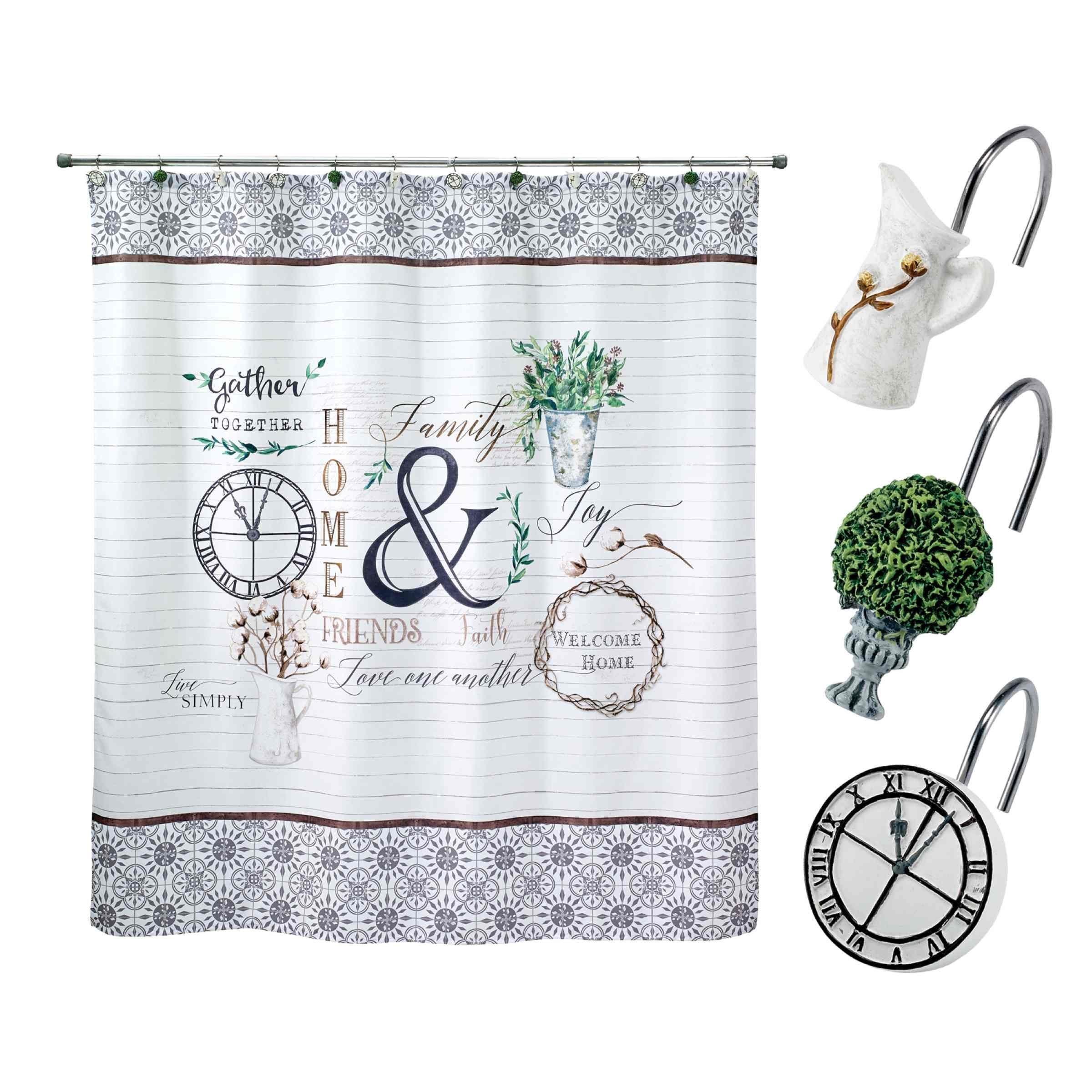 Avanti Linens Modern Farmhouse Shower Curtain & Hook Set
