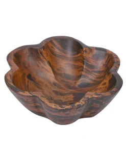 Handmade Stylish Flower Shaped Mango Tree Wood with Dark Stain 6 inch Serving Bowl (Thailand)