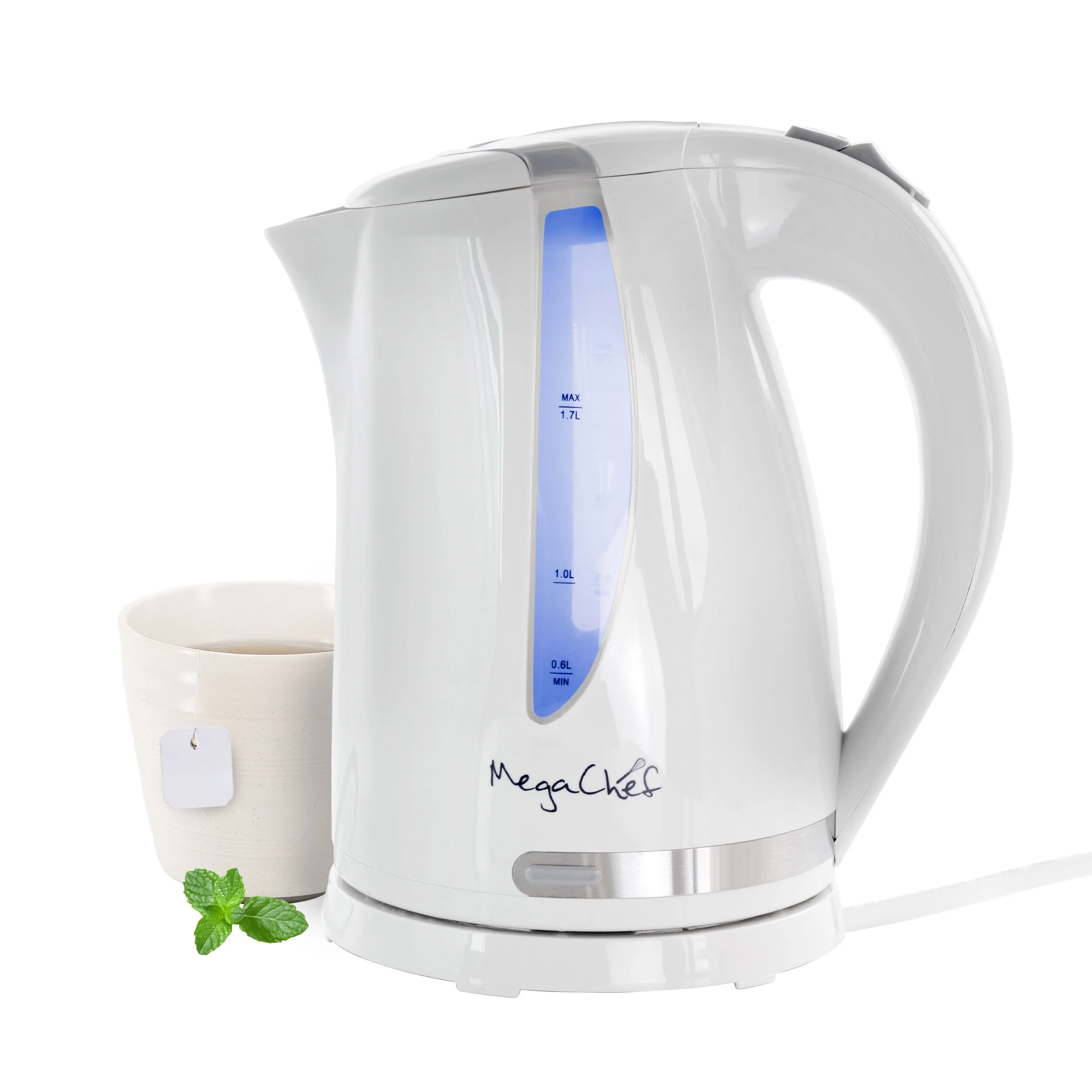1.7L Rapid Boil Cordless Serving Electric Tea Kettle in White