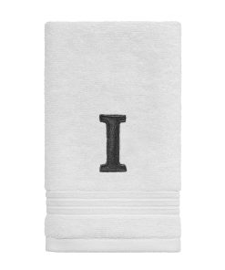 Avanti Linens Wht/Gry Block Monogram Fingertip Towel - Fingertip Towel