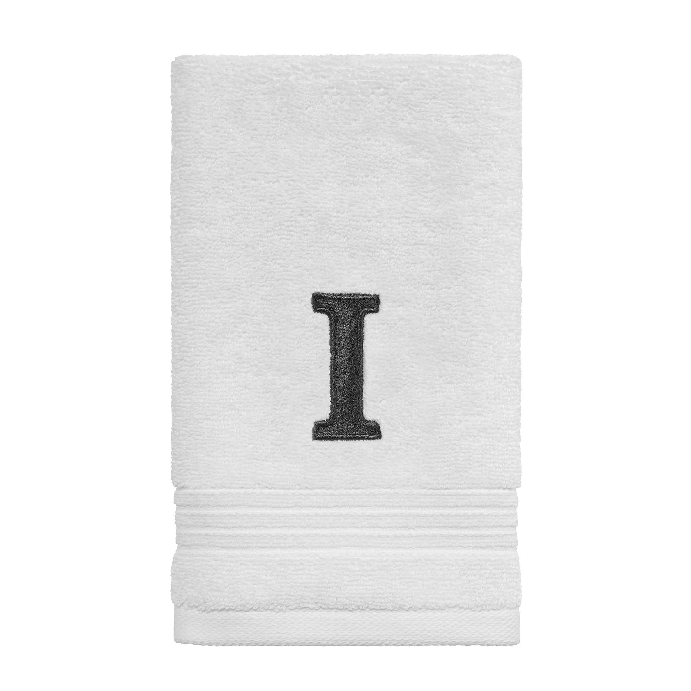 Avanti Linens Wht/Gry Block Monogram Fingertip Towel - Fingertip Towel