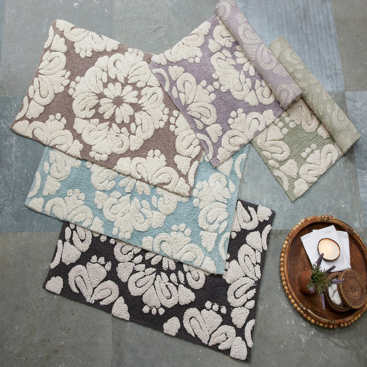 Better Trends 100% Cotton Soft & Super Absorbent Bathroom Rugs - Medallion Collection Non-Skid Latex Machine Washable Bath Mats