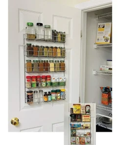 Evelots Spice Rack-5 Shelves-Wall/Door Mount-No Rust-Easy Clean-Up to 40 Bottles - Set of 1