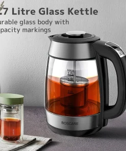 1.7 Liters Capacity Electric Glass Tea Kettle with Removable Infuser, Stainless Steel & LED Illuminated