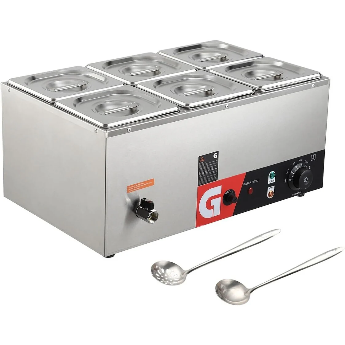 6-Pan Commercial Food Warmer, 6 x 2.6 Qt, With 86-185°F Temp Control