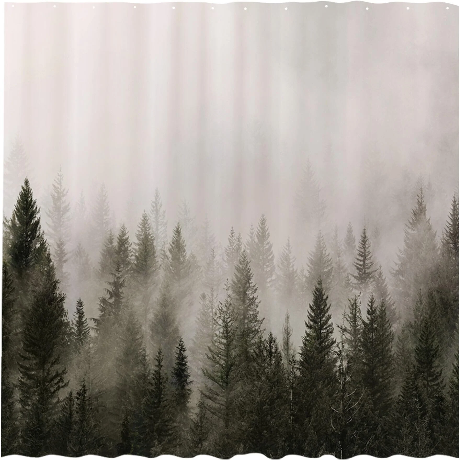 72x72 PEVA Shower Curtain - Foggy Pine Trees Misty Forest Scene