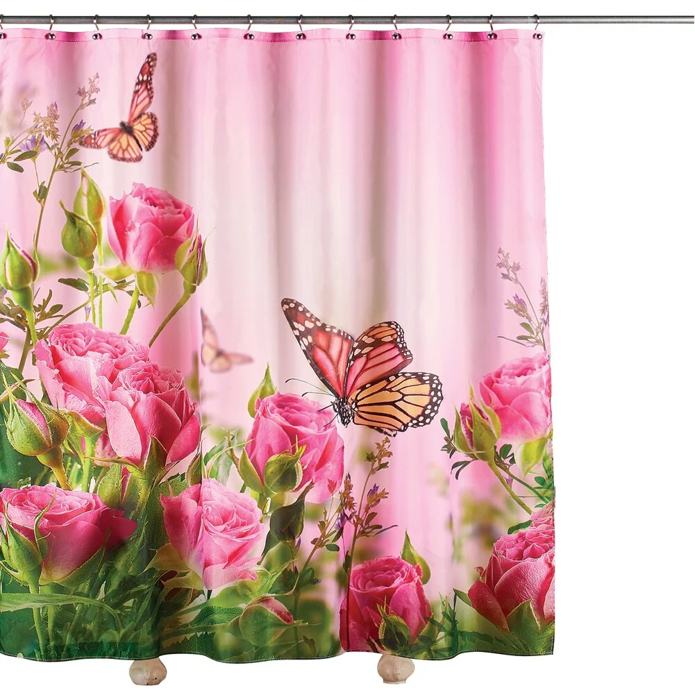 Bright Butterflies in a Rose Garden Shower Curtain