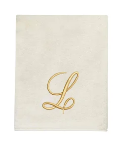 Avanti Linens Ivory/Gold Script Monogram Bath Towel Letter L - Bath Towel