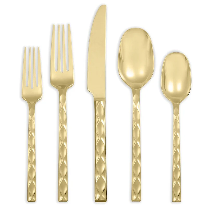Argent Orfèvres™ Epigram Gold - 20 Piece Flatware Set, Service for 4, 18/10, 24kt