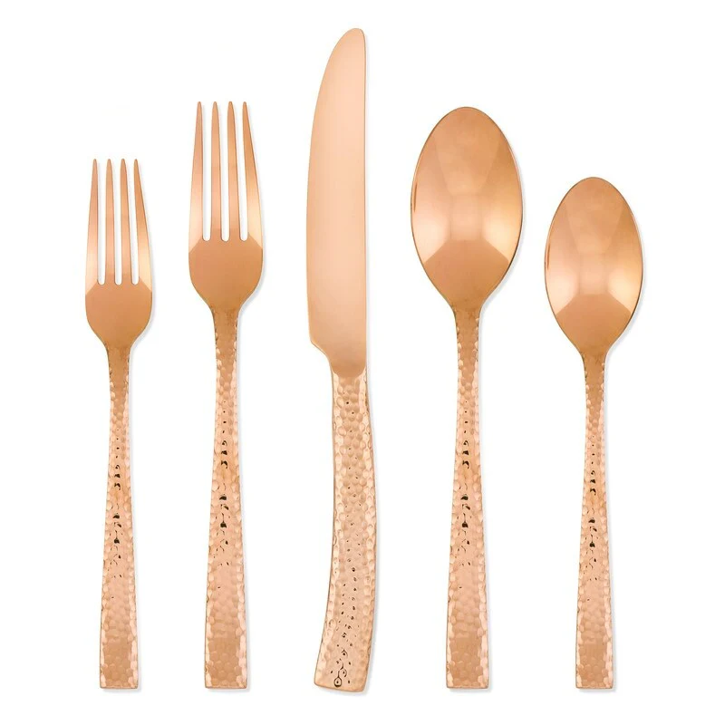 Argent Orfèvres™ Paris Hammered Copper - 5 Piece Place Setting, Forged, Titanium Gold