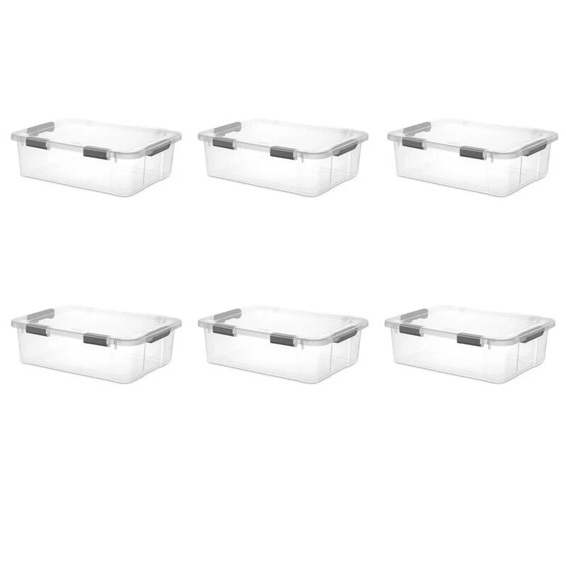 40 Qt. Storage Box Plastic, Flat Gray, Set of 6