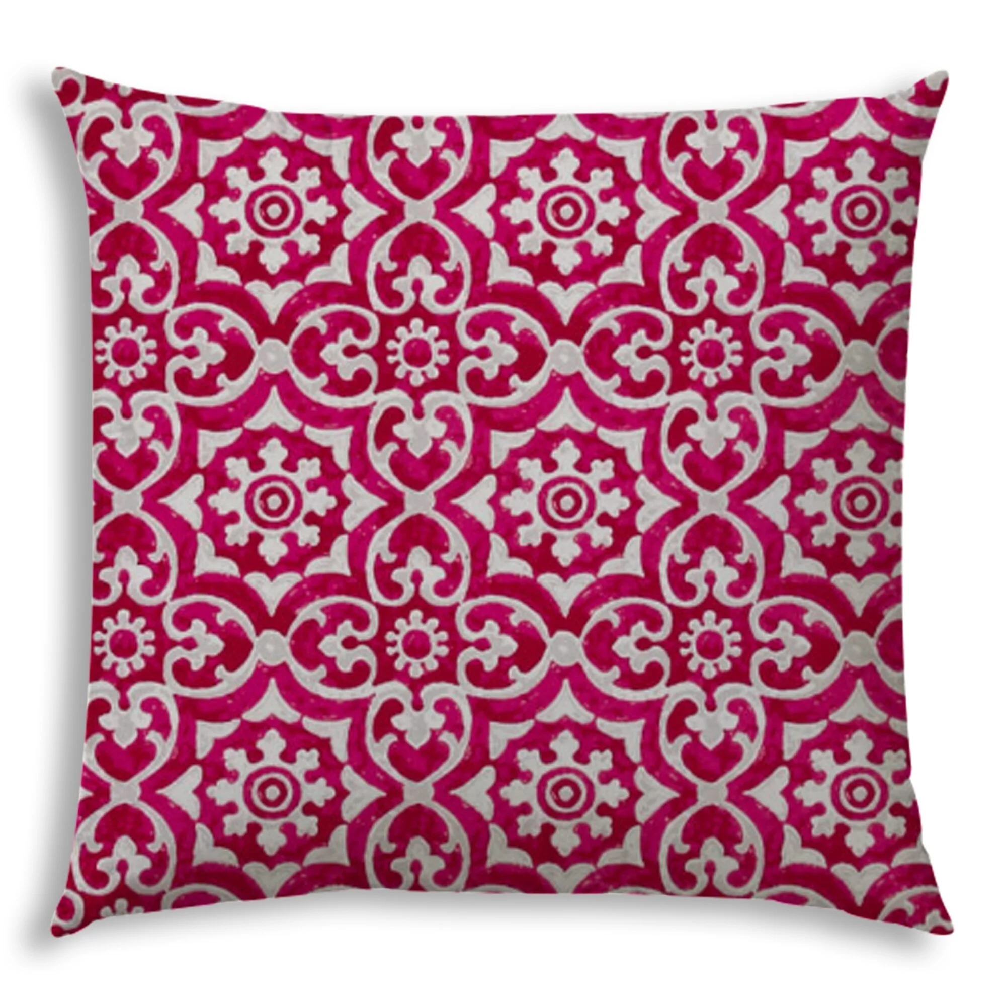 20" Pink Medallion Indoor Outdoor Zippered Pillow Cover - Grey