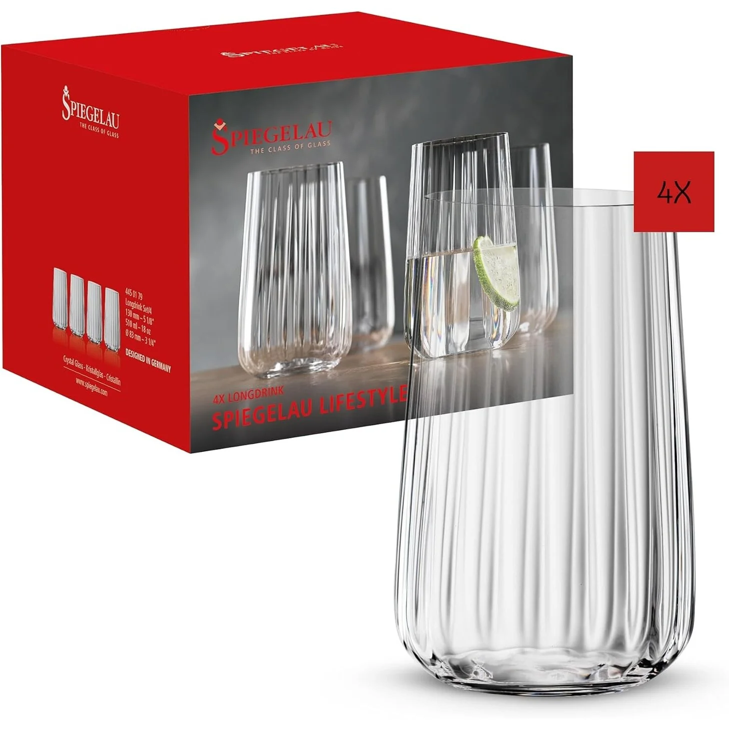 Lifestyle Longdrink Tumblers Highball Glass, Set of 4 - Clear
