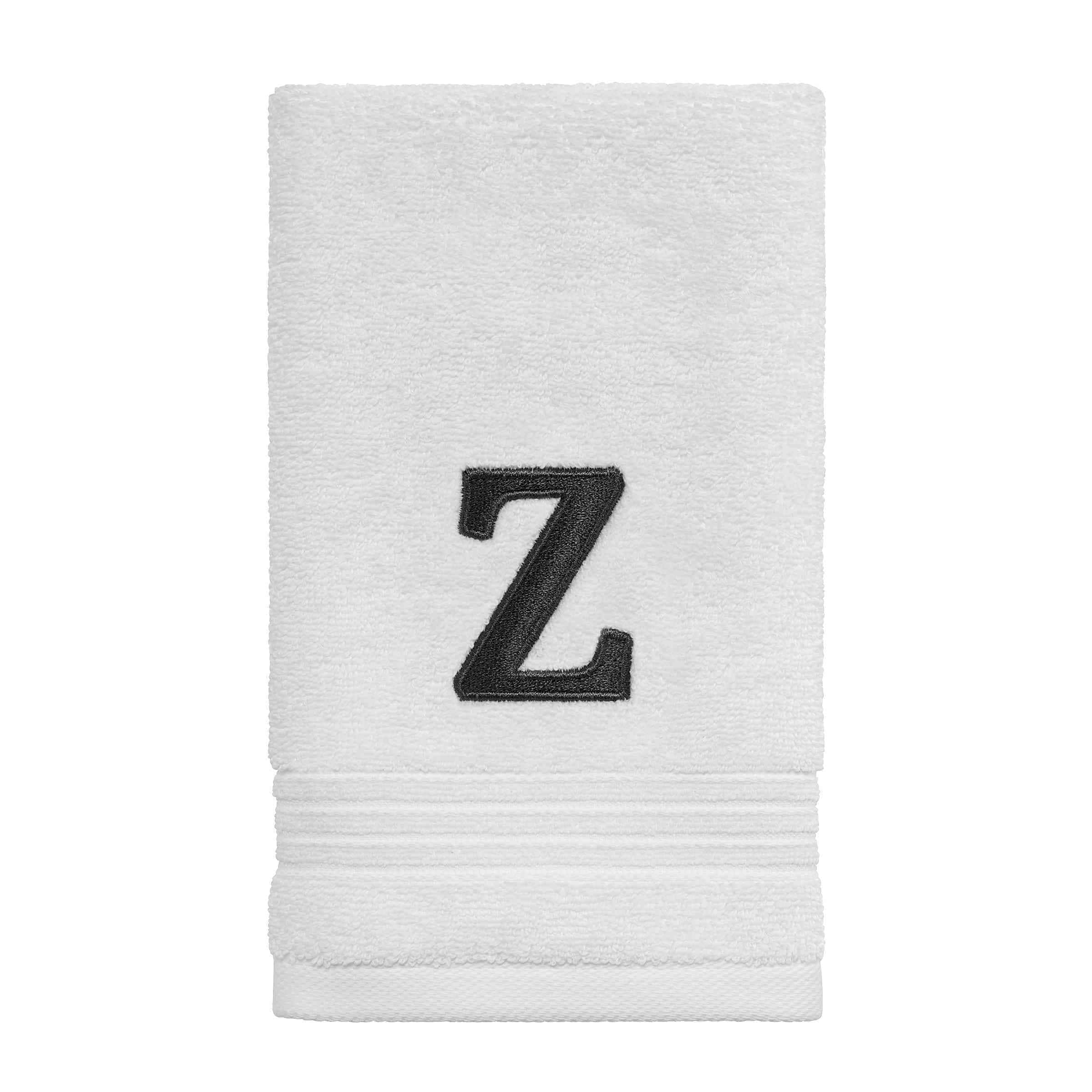 Avanti Linens Wht/Gry Block Monogram Fingertip Towel - Fingertip Towel