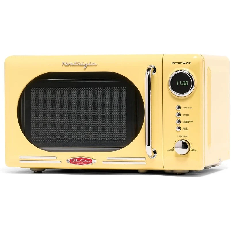 0.7 Cu Ft Retro Microwave with 700W, LED Display & Child Lock in Yellow for Countertop
