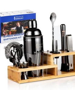 14 Piece Dark Metallic Mixology Bartender Kit with Bamboo Stand - N/A