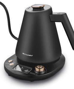 Elite Gourmet EKT3001 1L Digital #304 Stainless Steel Interior 1200W Kettle Pre-Programmed Temperatures, Keep Warm, Cordless, 360° Base, 90° Gooseneck Spout, Auto Shut-Off Function, Matte Black