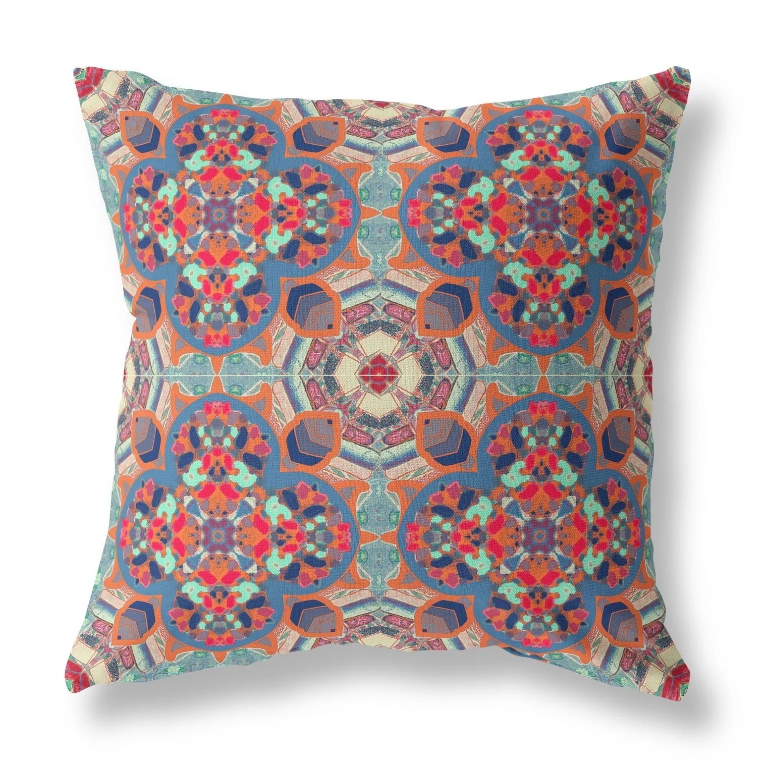 20" Orange Blue Cloverleaf Indoor Outdoor Zippered Throw Pillow