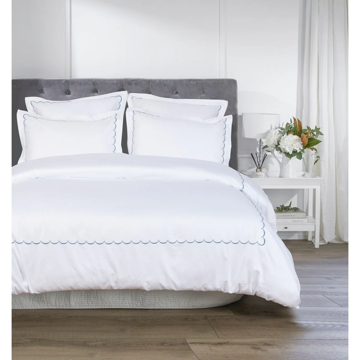 Home Sweet Home Collection 600TC Cotton Scallop Embroidery Duvet Set - 4 Color
