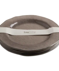 10.75 in. Veranda Cracked Glazed Solid Melamine Plastic Dinnerware Plates Set of 4 Dishwasher Safe Indoor Outdoor Grey