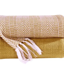 100% Cotton All Season Throw Blankets Herringbone 50''x 60'' Set of 2