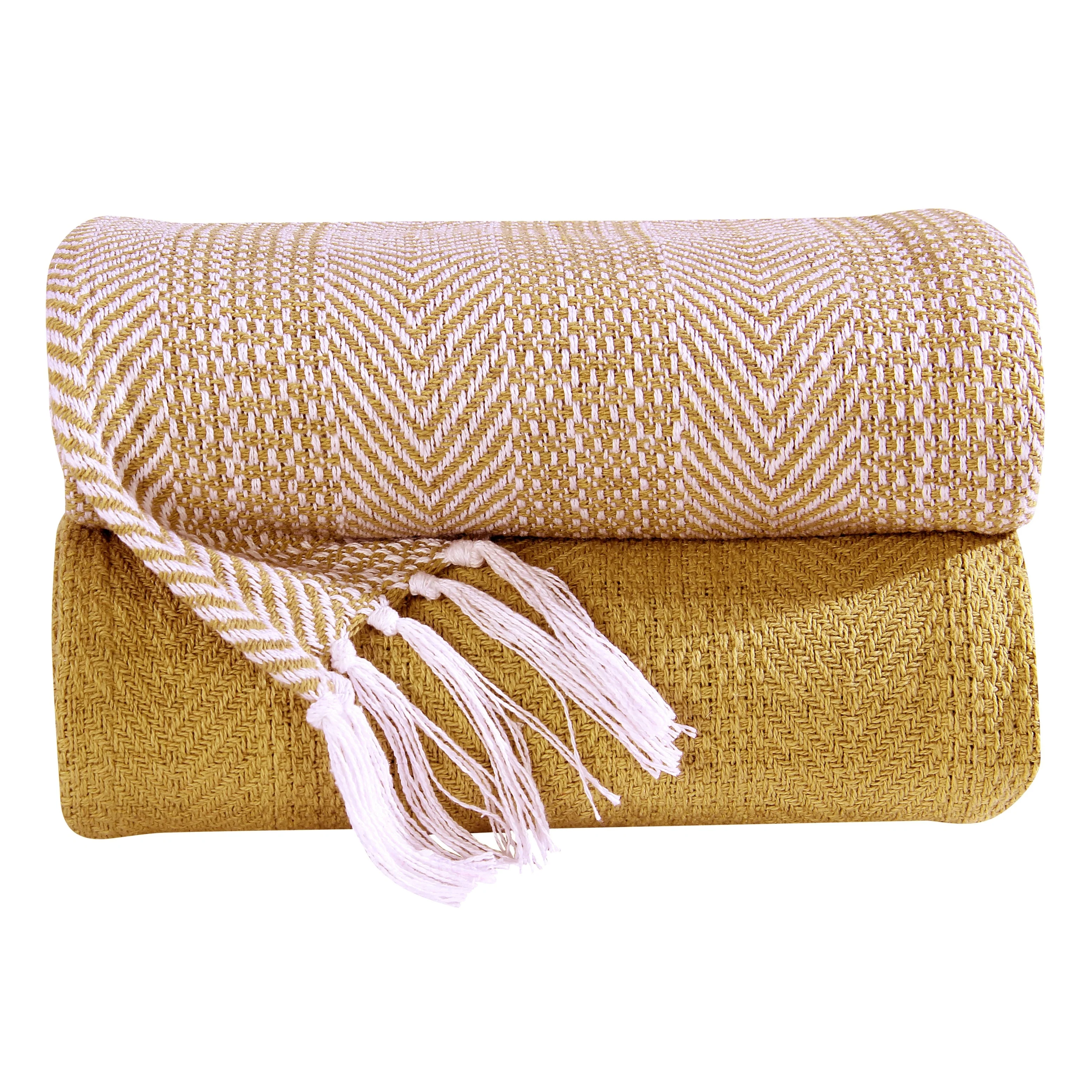 100% Cotton All Season Throw Blankets Herringbone 50''x 60'' Set of 2