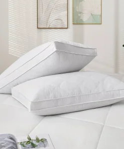 2 Pack Premium Quilted Gusset Goose Feather and Down Bed Pillows for Side & Back Sleepers - White