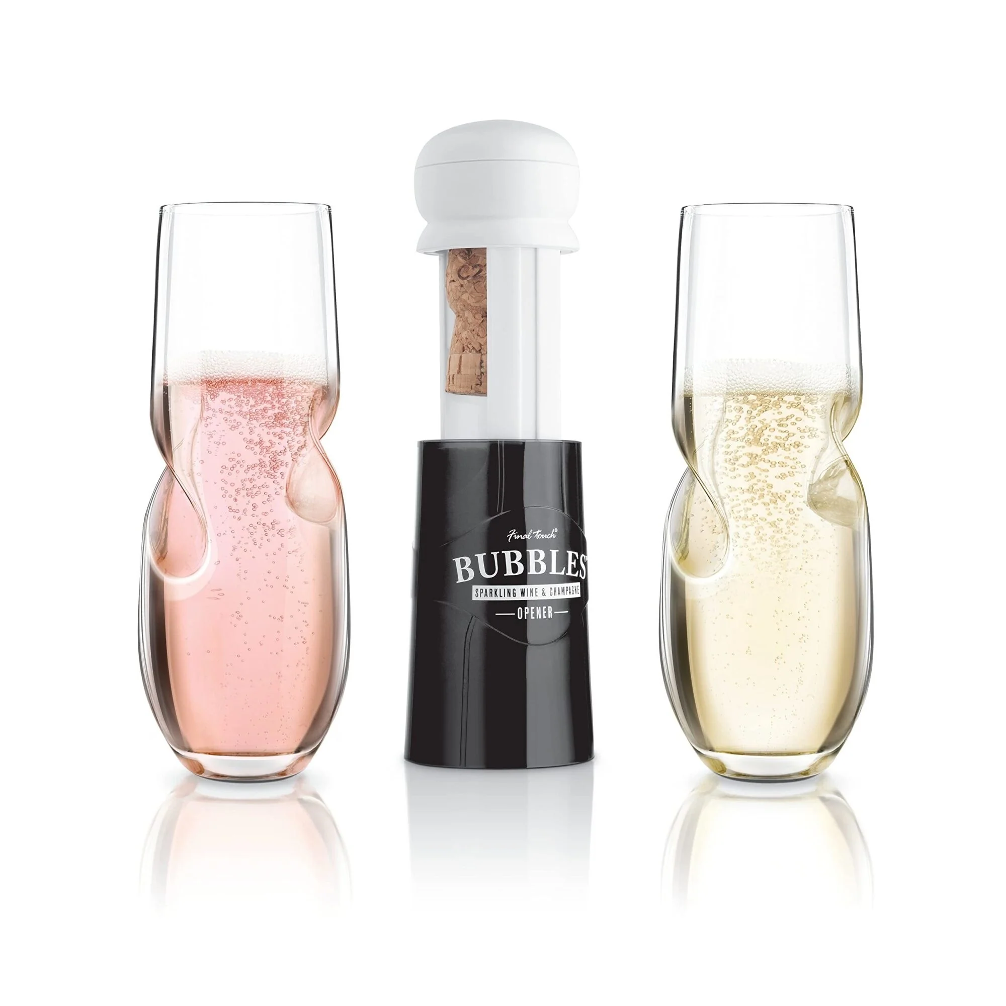 Final Touch Bubbles Champagne Glass Set with Opener - 10 oz