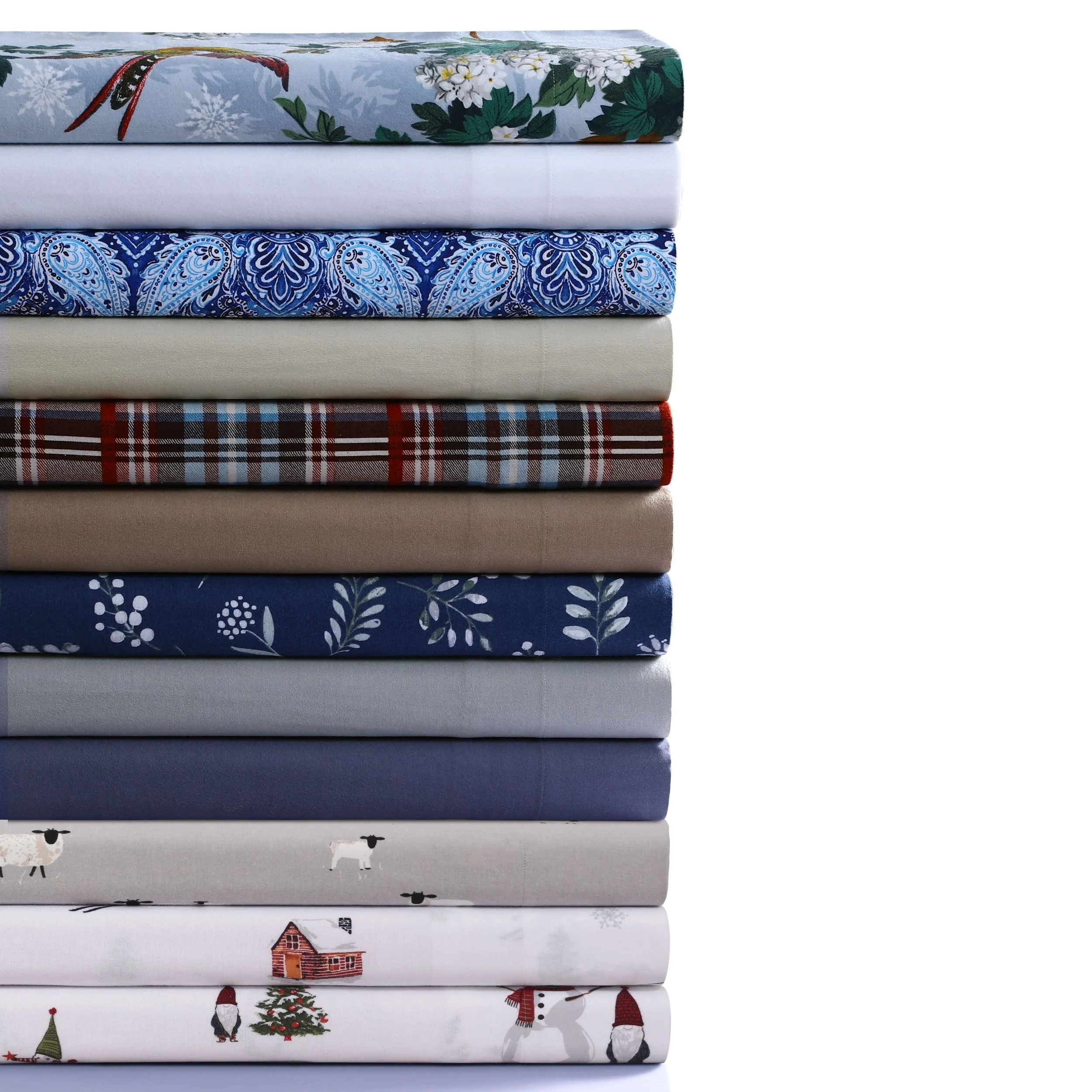 Azores Home 170-GSM Cotton Flannel Printed or Solid Extra Deep Pocket Sheet Set