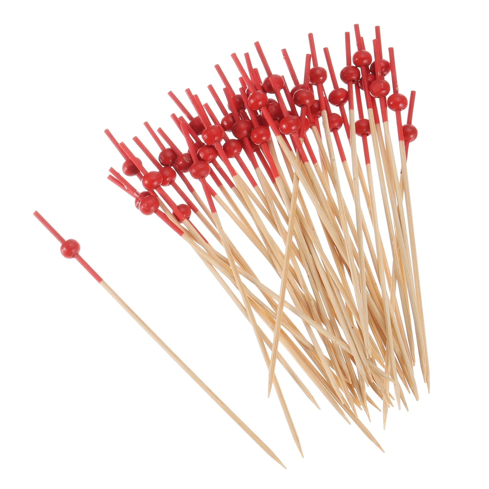 Bamboo Cocktail Toothpicks Red Pearl Bead Drink Picks Skewer 200Pcs - 4.72"