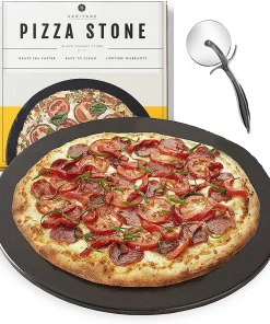 Heritage 15" Ceramic Pizza Stone Set - Non-Stick, Stain-Free With Bonus Cutter - Black