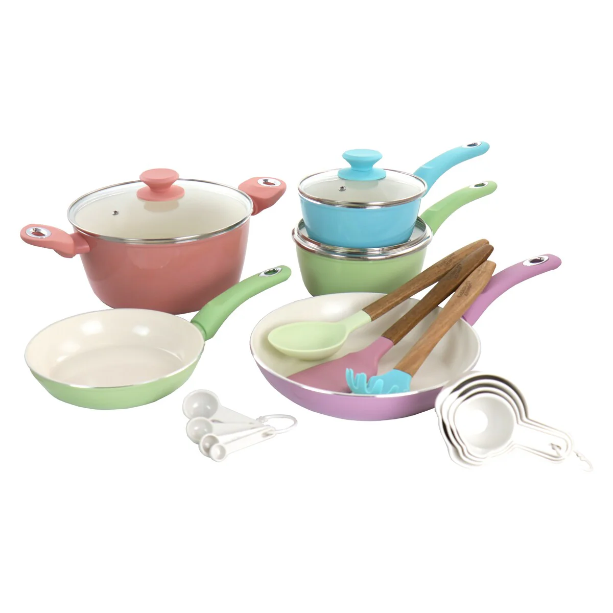 Gibson Home Pastel 19Pc Aluminum Nonstick Ceramic Cookware Combo Set