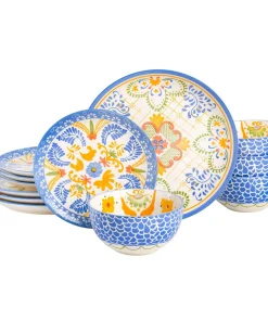 Laurie Gates Tierra Tile 12Pc Round Stoneware Dinnerware Set