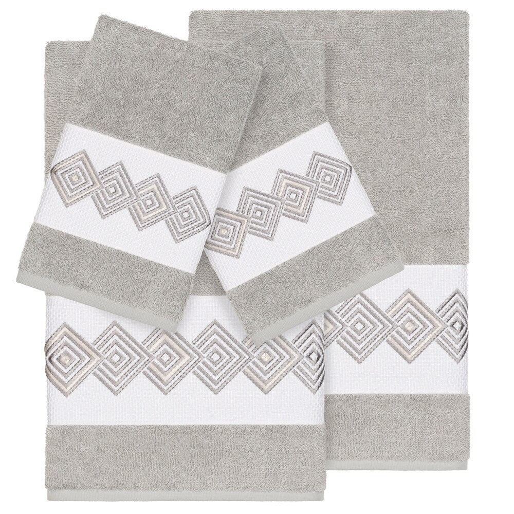 Authentic Hotel and Spa Turkish Cotton Diamonds Embroidered Light Grey 4-piece Towel Set