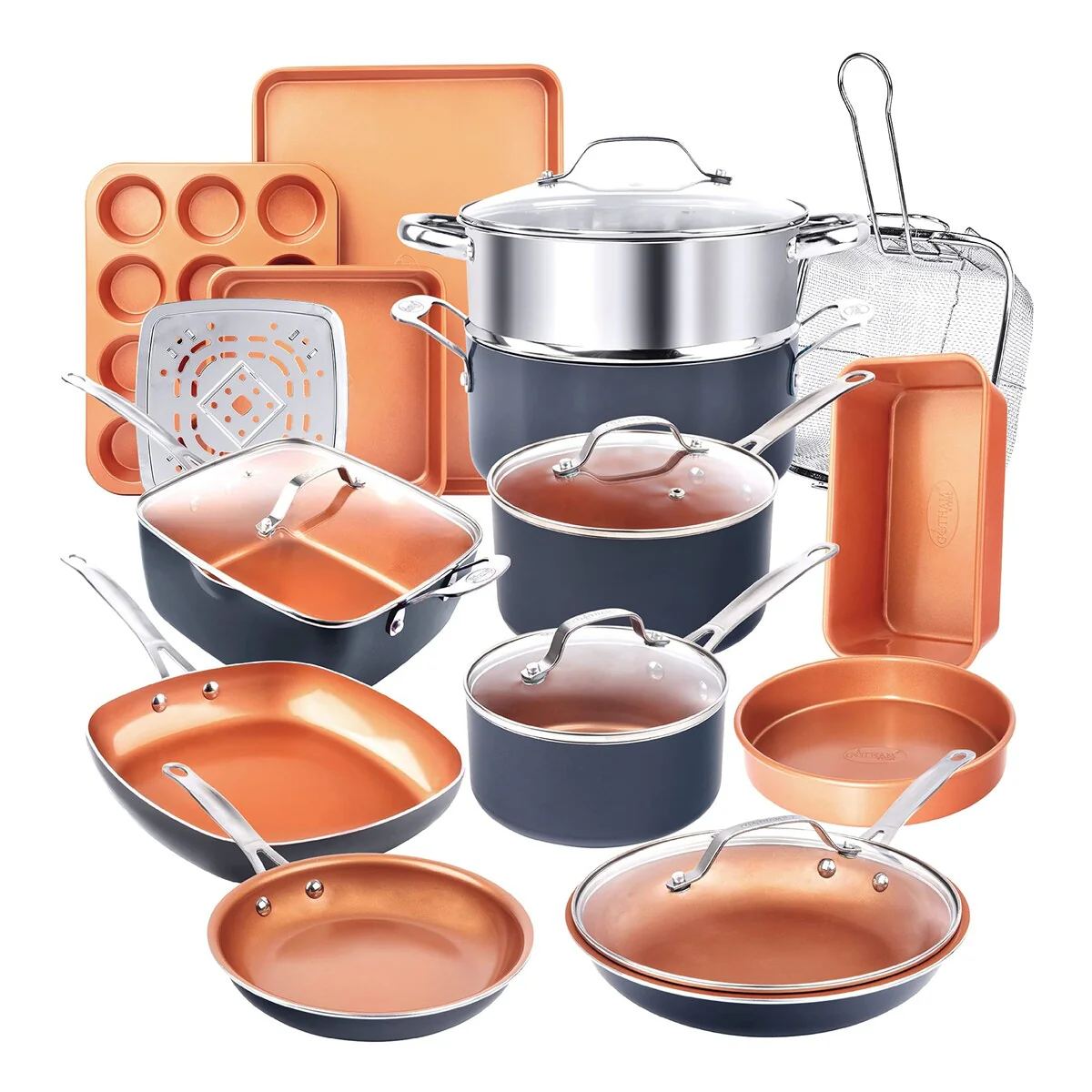 20 Pc Copper Pots and Pans Set Nonstick Cookware Set, Pot and Pan Set, Kitchen Cookware Sets, Ceramic Cookware Set