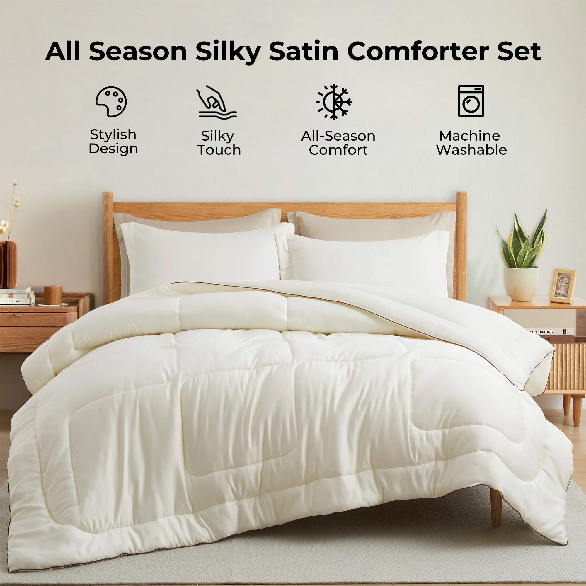 3 Piece All Season Silky Soft Satin Reversible Comforter Set