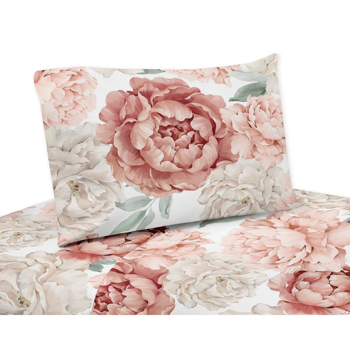 Boho Shabby Chic Floral Girl Queen Sheet Set Ivory Bohemian Vintage Garden Watercolor Flower Nature Elegant Pastel Dusty Rose 4p