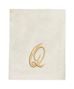 Avanti Linens Ivory/Gold Script Monogram Bath Towel Letter Q - Bath Towel