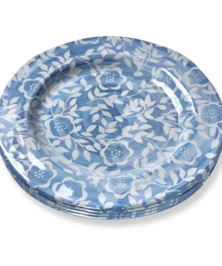 11 in. Cottage Blue White Flower Melamine Plastic Dinnerware Plates Set of 4 Dishwasher Safe Indoor Outdoor Multicolored