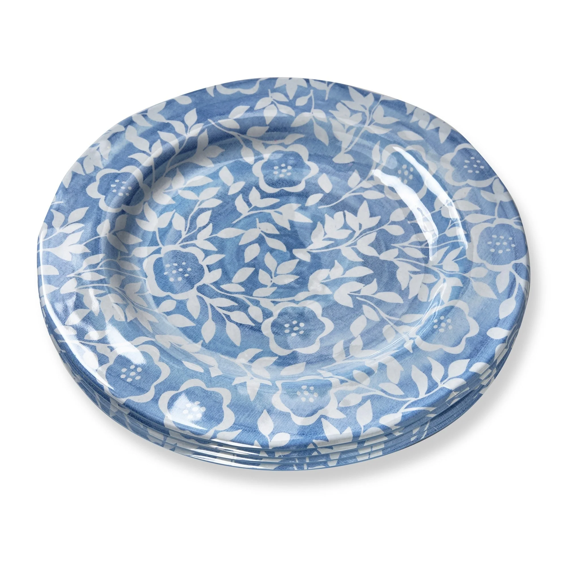 11 in. Cottage Blue White Flower Melamine Plastic Dinnerware Plates Set of 4 Dishwasher Safe Indoor Outdoor Multicolored