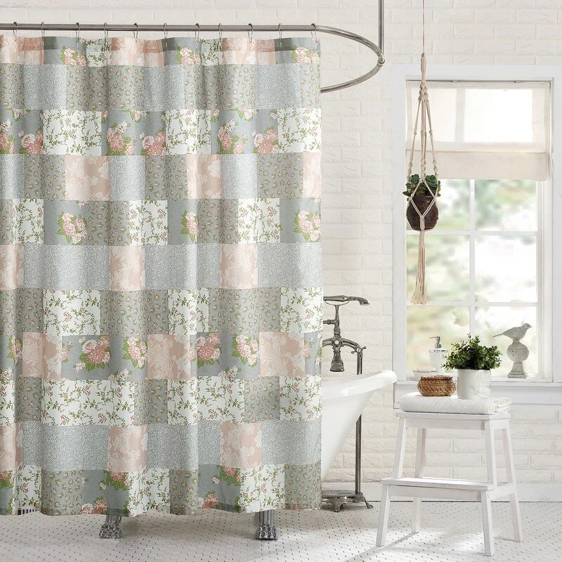 La Flor Patchwork Printed Fabric Shower Curtain